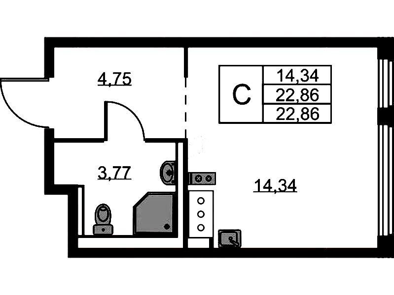 Квартира студия 22.86 м², 6/11 эт., ЖК «Новое Колпино»